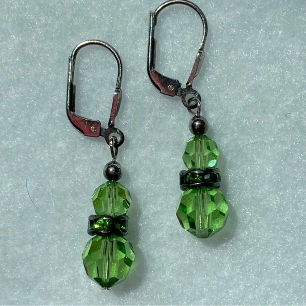 Handmade 925 Silver Peridot Green Crystal Beaded Ball Drop Earrings NEW